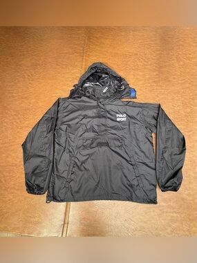 Vintage 90s Polo Sport Ralph Lauren Black Hooded Anorak Jacket XL